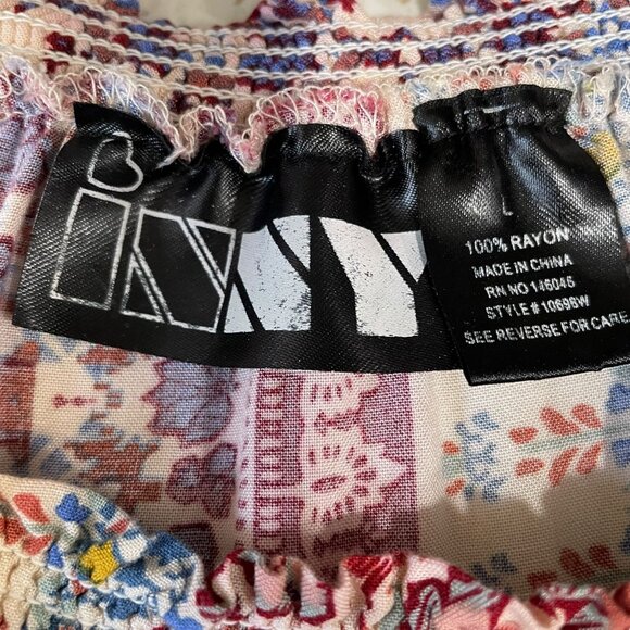 Boho Chic I.N.N.Y. Patchwork Print Dress Ruffled Neckline 3/4 Sleeves S Cottage - Picture 3 of 11